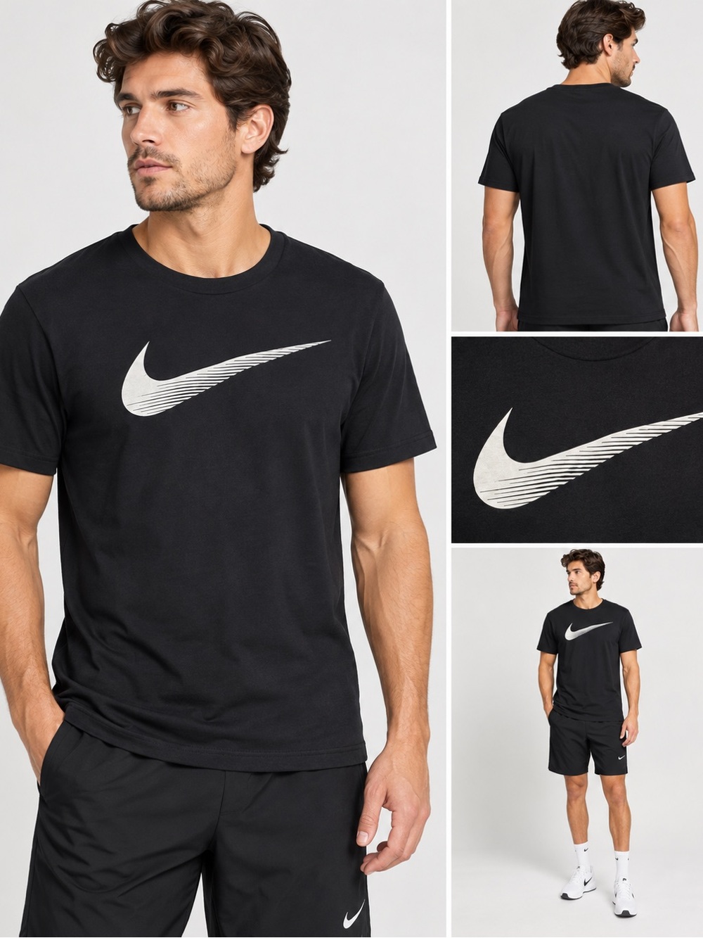 Nike Men's Black Swoosh Graphic Crew T-Shirt